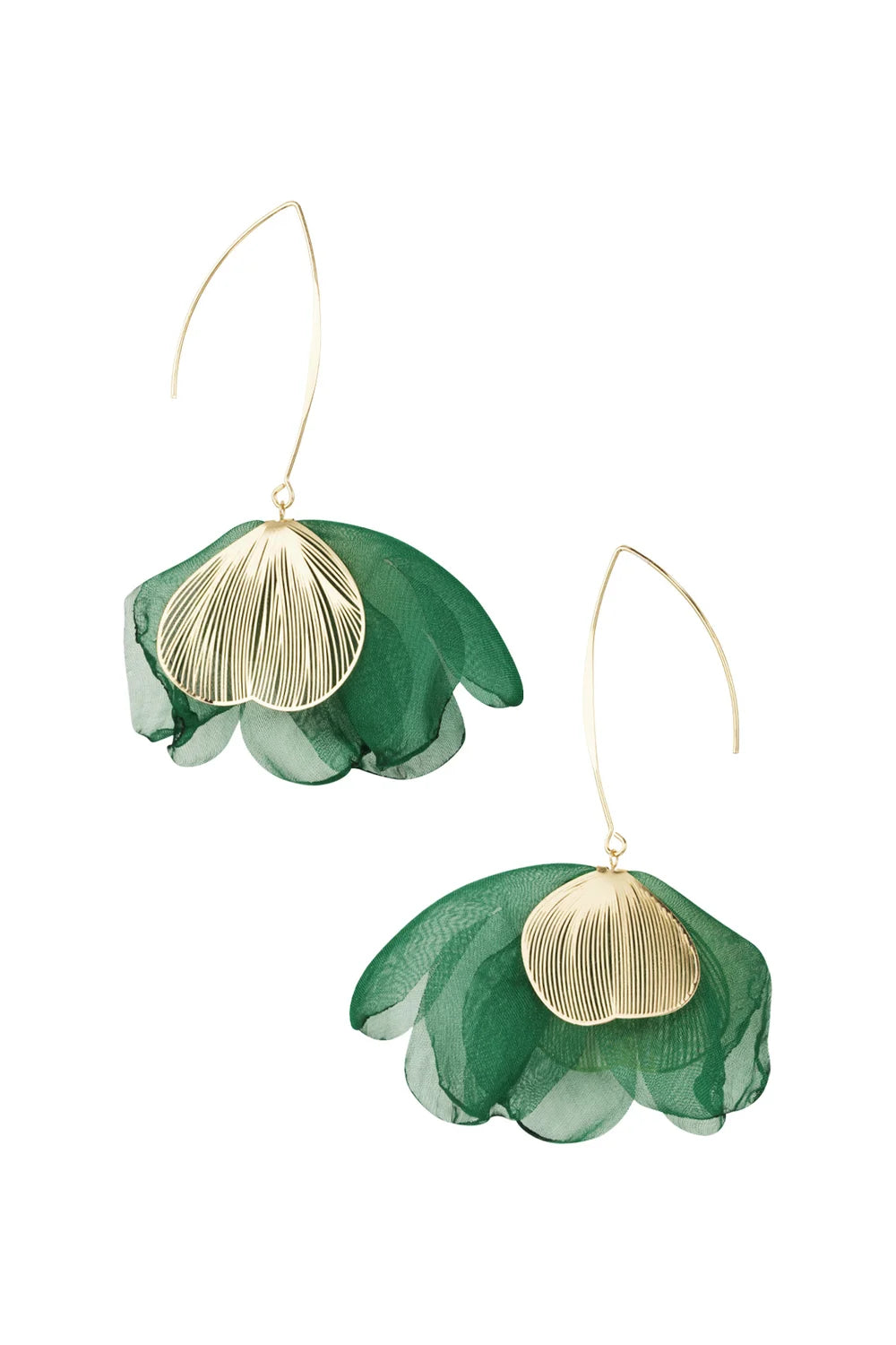 oorbellen groene bloemvorm stainless steel goudkleurig