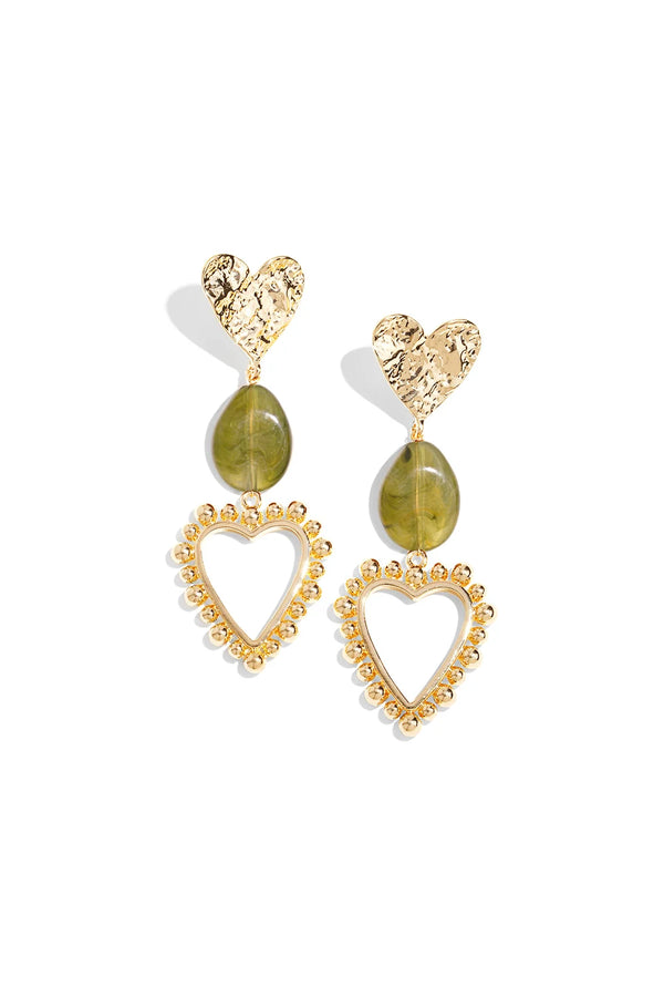 oorbellen hartjes met groene steen stainless steel goudkleurig