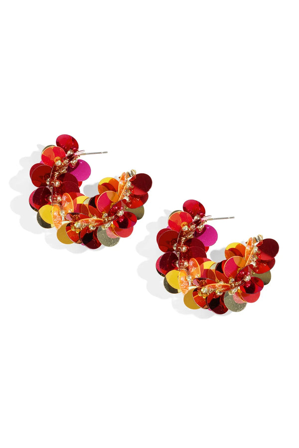 oorbellen hoops pailletten rood oranje stainless steel