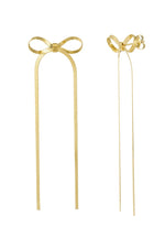 Load image into Gallery viewer, oorbellen met strik en lange ketting stainless steel goudkleurig
